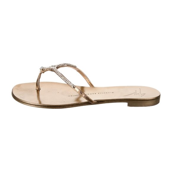 Giuseppe Zanotti Leather Crystal Embellishments Flip Flops Sandals 36.5 6.5 $624